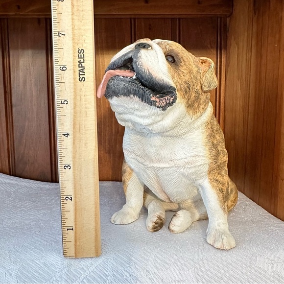 Original Size Sandicast Sculpture Brindle Fawn Bulldog Tongue Out Sitting 2006 - Picture 13 of 15